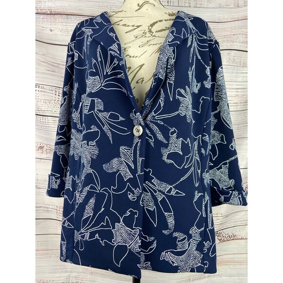 Susan Graver Jackets & Blazers - Susan Graver Printed LK Cutaway Hem Jacket Womens XL One Button 3/4 Slv Pockets
